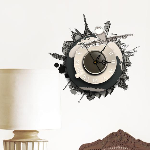 Reloj de pared mapamundi con monumentos