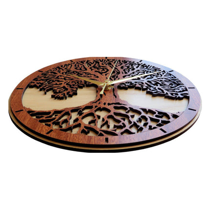 Reloj de pared madera tallada árbol