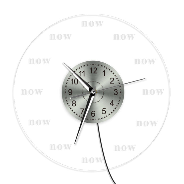 Reloj de pared LED con palabra 'now'