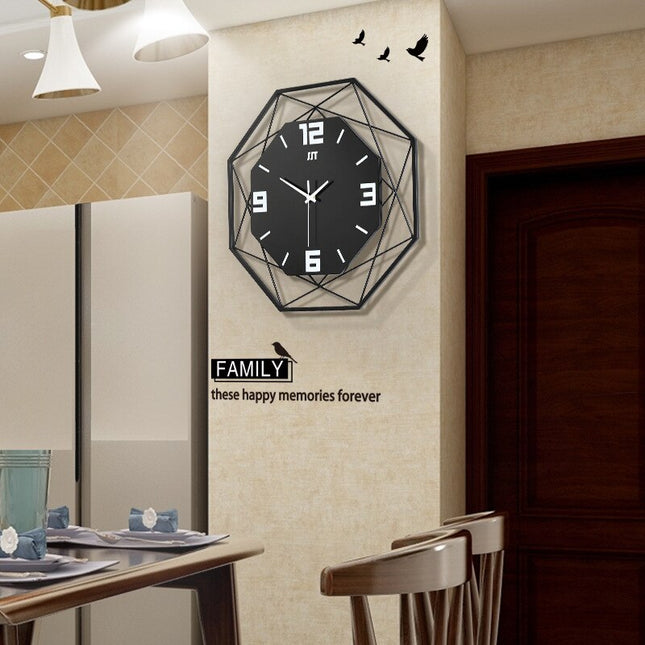 Reloj de pared octogonal de metal negro