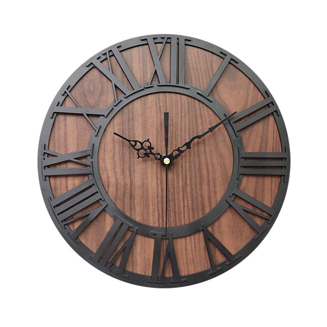 Reloj de pared madera y metal negro