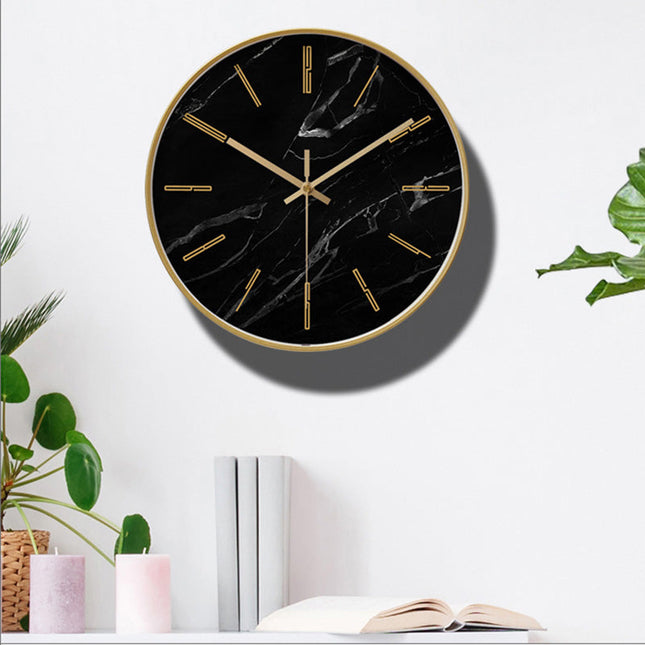 Reloj pared mármol negro y dorado