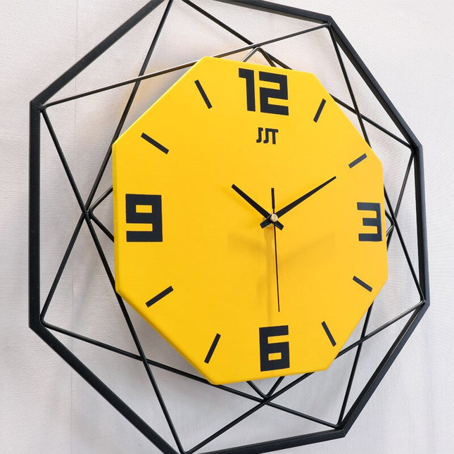 Reloj de pared octogonal de metal negro