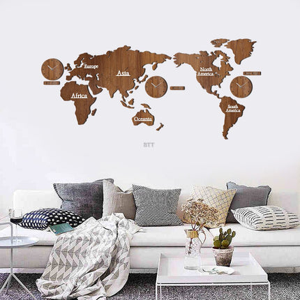 Reloj de pared mapa del mundo madera