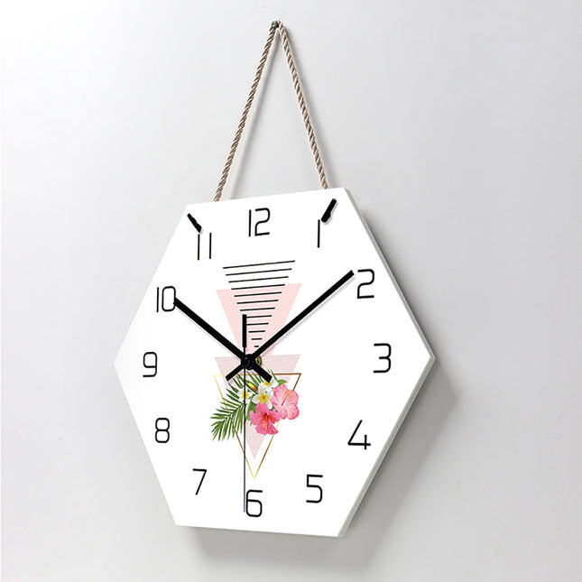 Reloj de pared hexagonal flores geométricas