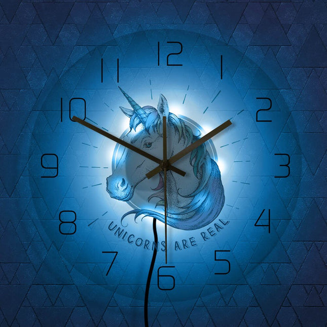 Reloj de pared LED con cabeza unicornio