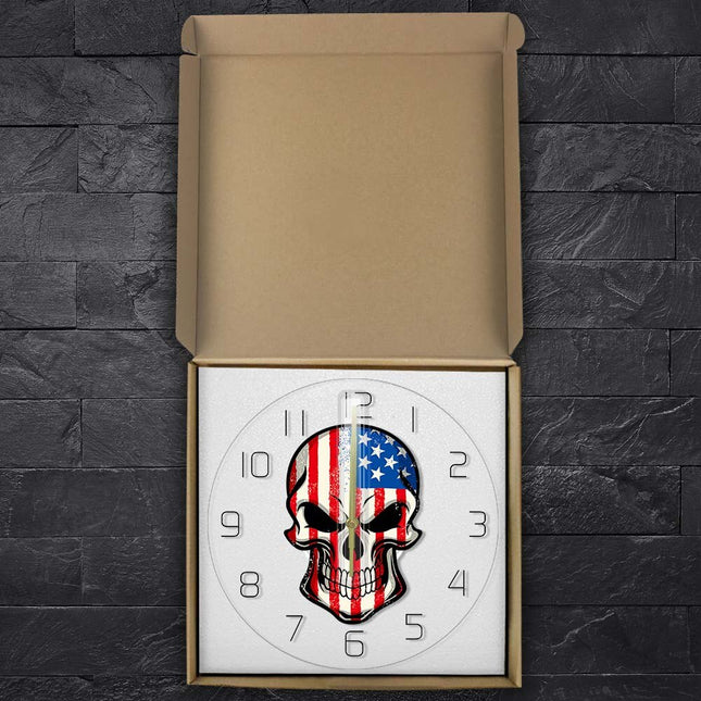 Reloj de pared LED calavera bandera USA