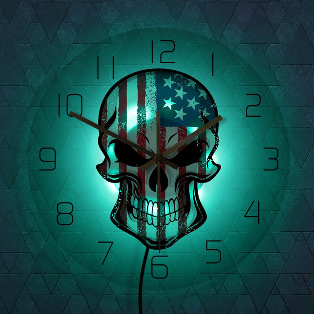 Reloj de pared LED calavera bandera USA