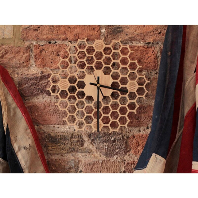 Reloj de pared madera panal abeja
