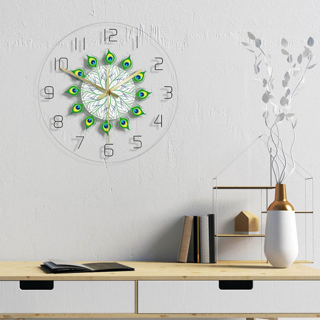 Reloj de pared LED plumas pavo real