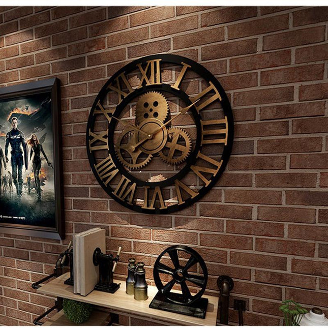 Reloj pared industrial madera y metal