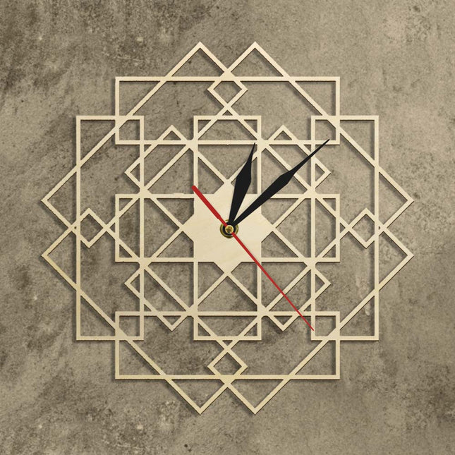 Reloj de pared geométrico madera calada