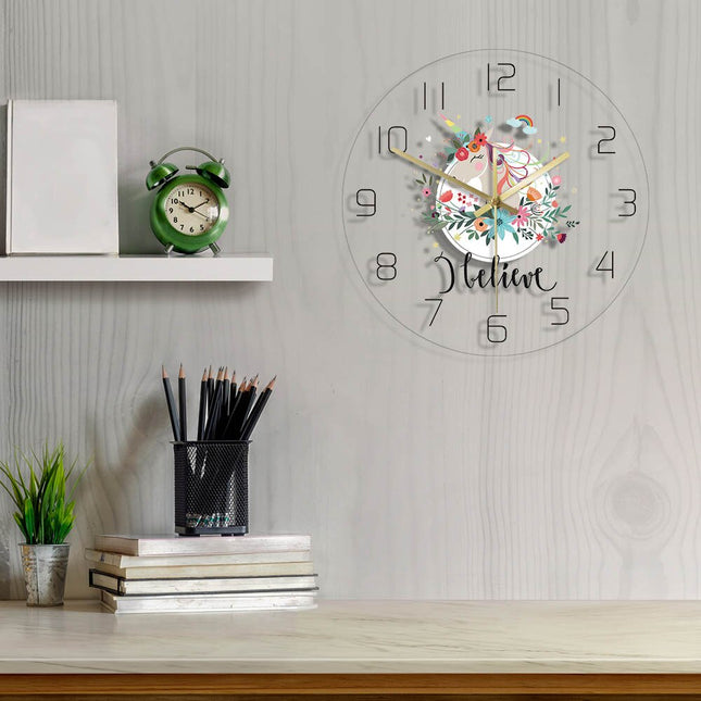 Reloj de pared LED unicornio para niña