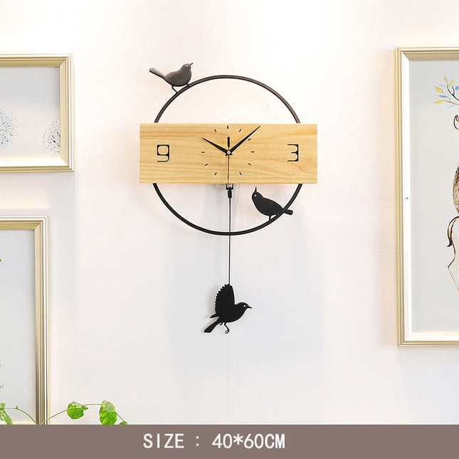 Reloj de pared madera con pájaros