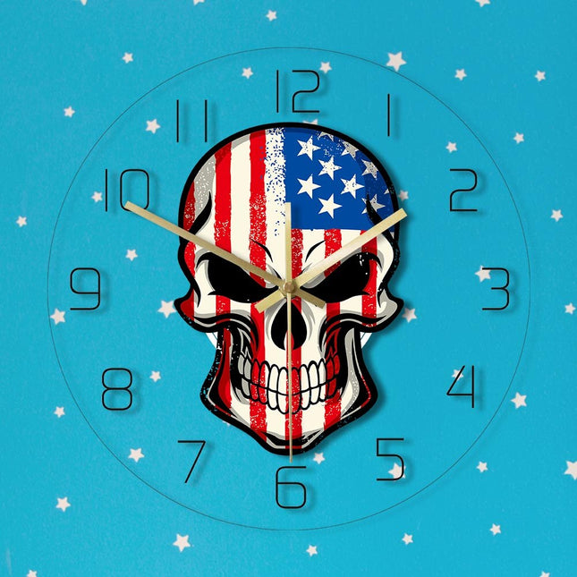 Reloj de pared LED calavera bandera USA