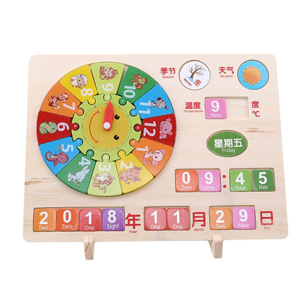 Calendario infantil de madera con reloj