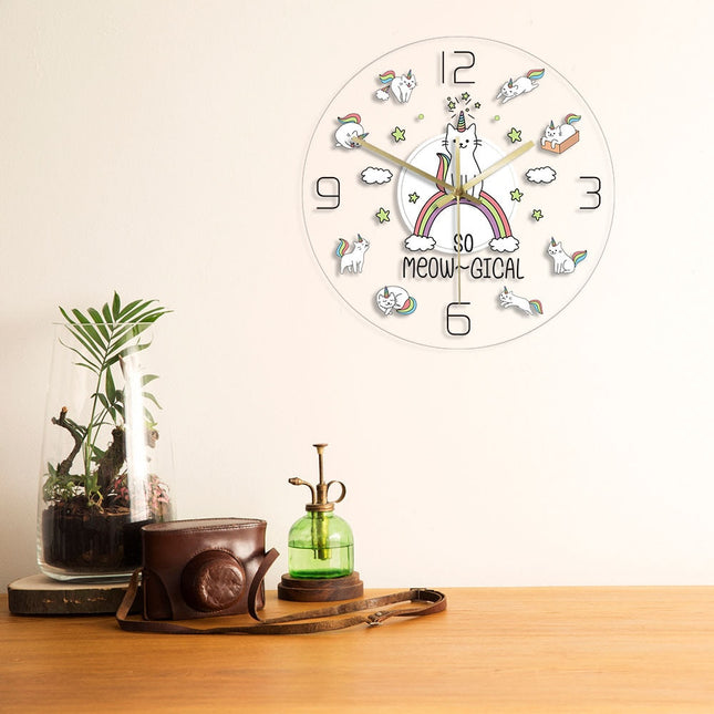 Reloj de pared LED con gatos unicornio