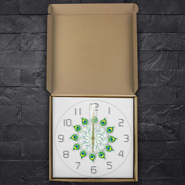 Reloj de pared LED plumas pavo real