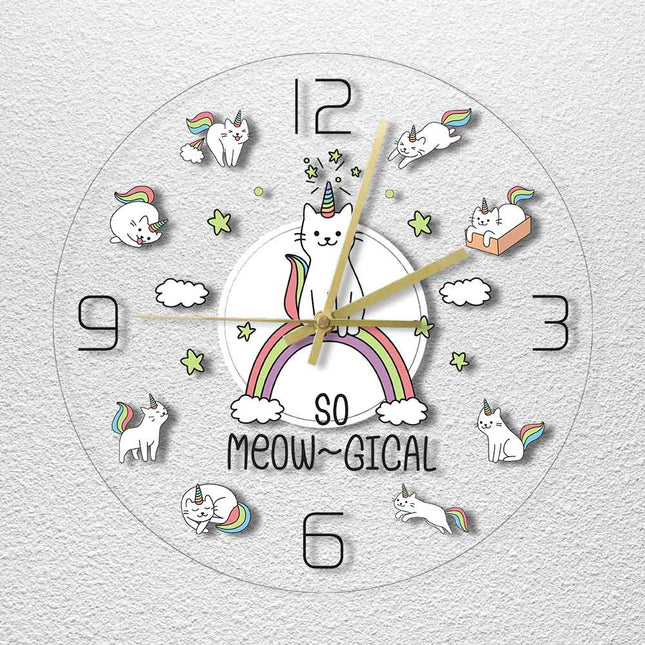 Reloj de pared LED con gatos unicornio