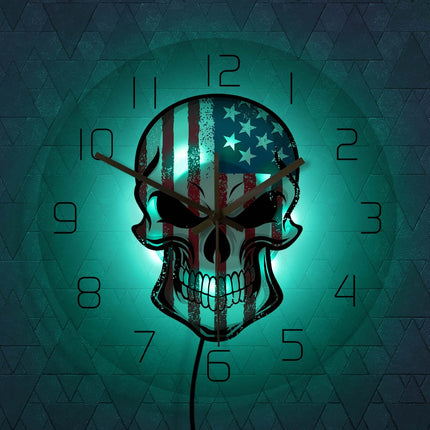 Reloj de pared LED calavera bandera USA