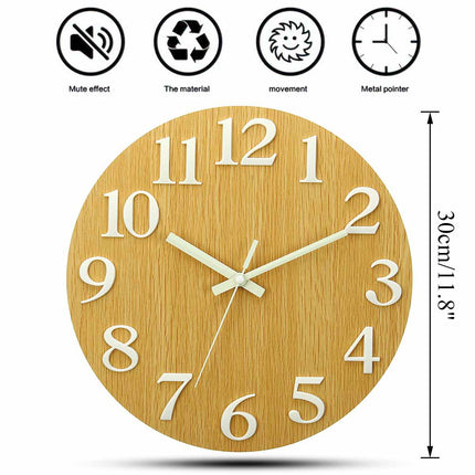 Reloj de pared madera números luminiscentes