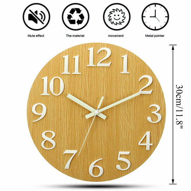 Reloj de pared madera números luminiscentes