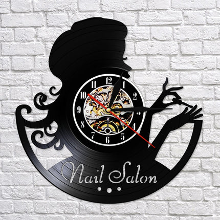Reloj de vinilo para salón de uñas