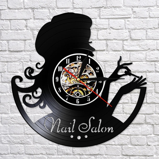 Reloj de vinilo para salón de uñas