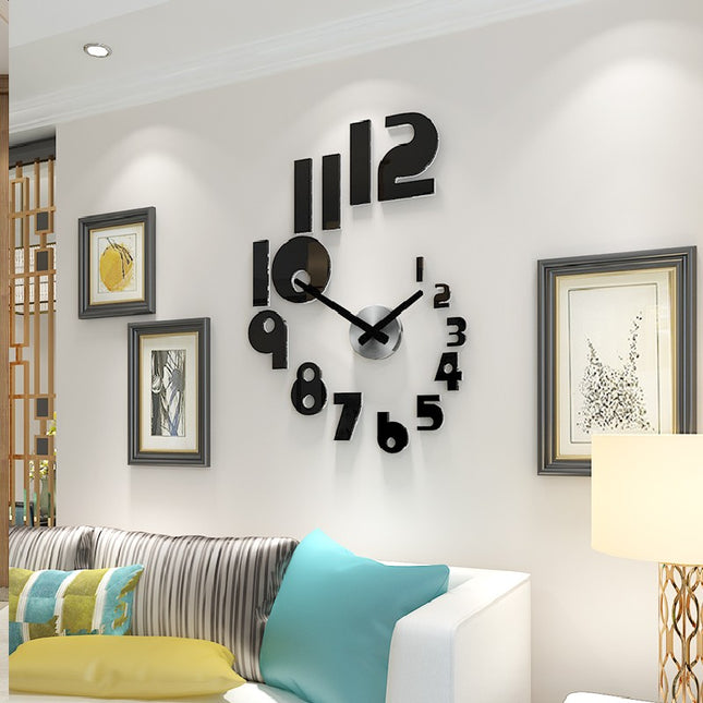 Reloj de pared adhesivo 3D negro