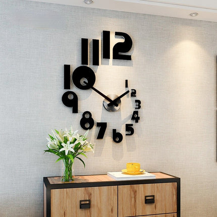 Reloj de pared adhesivo 3D negro