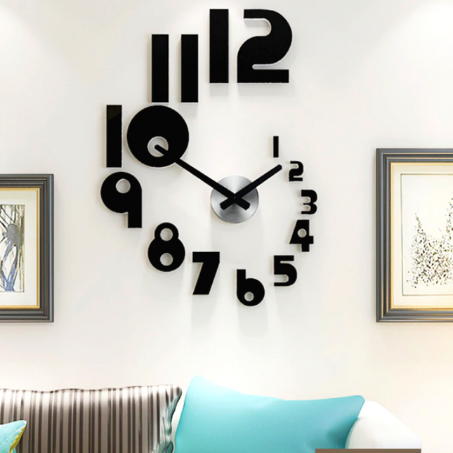Reloj de pared adhesivo 3D negro