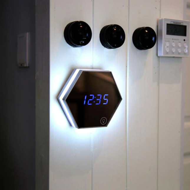 Reloj despertador digital hexagonal espejo