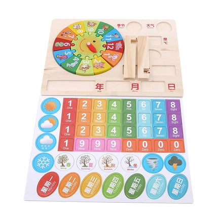 Calendario infantil de madera con reloj