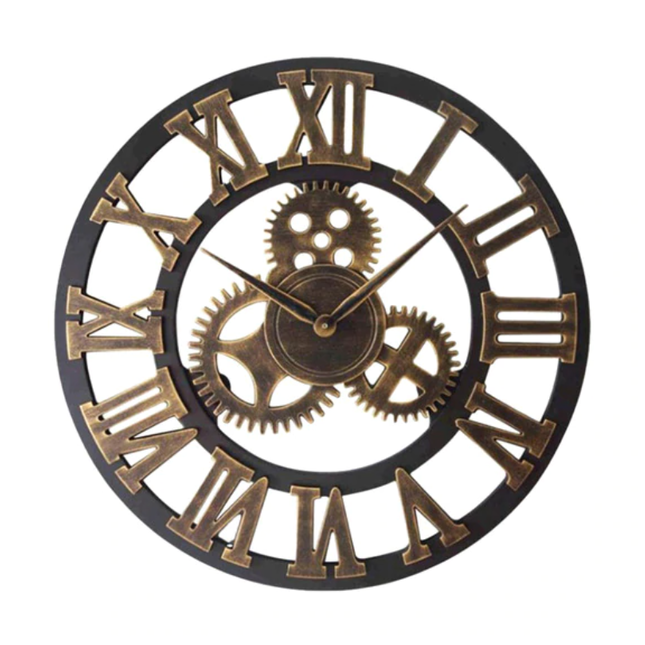 Reloj de pared industrial bronce engranajes