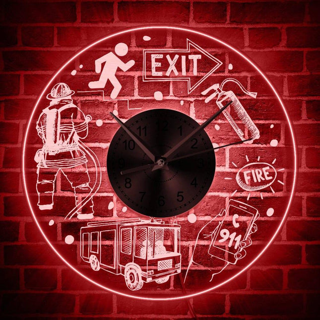 Reloj de pared luminoso tema bomberos