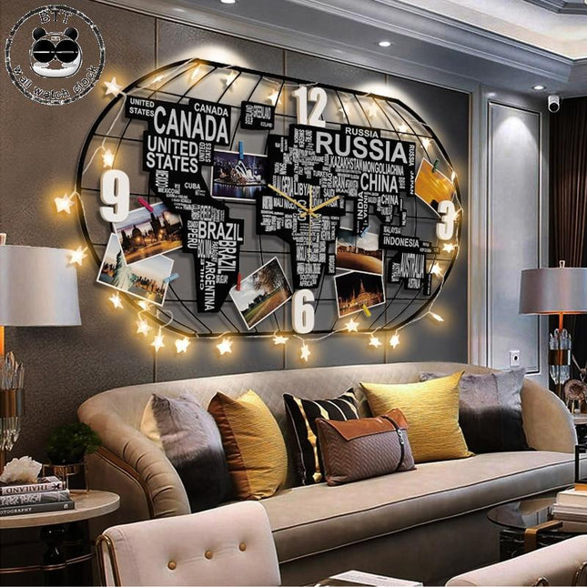 Reloj de pared mapamundi con LED