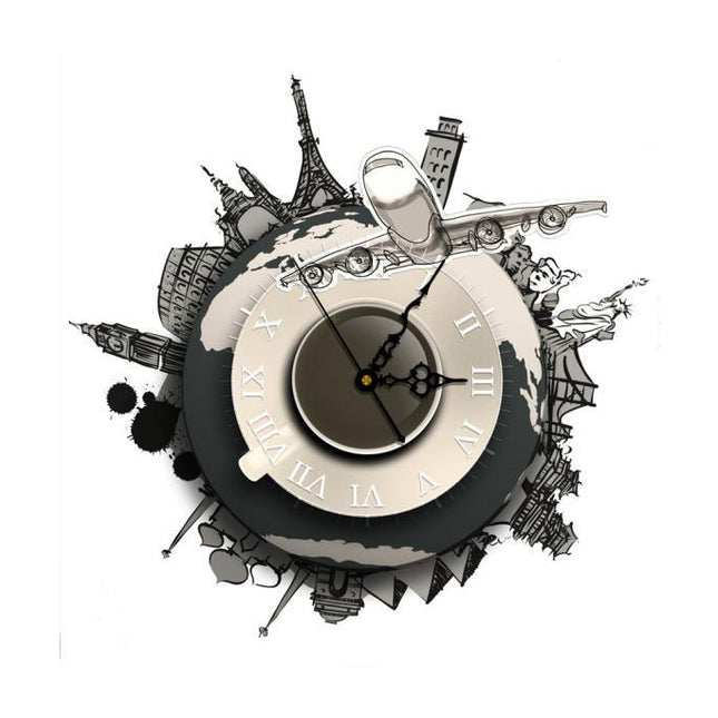 Reloj de pared mapamundi con monumentos
