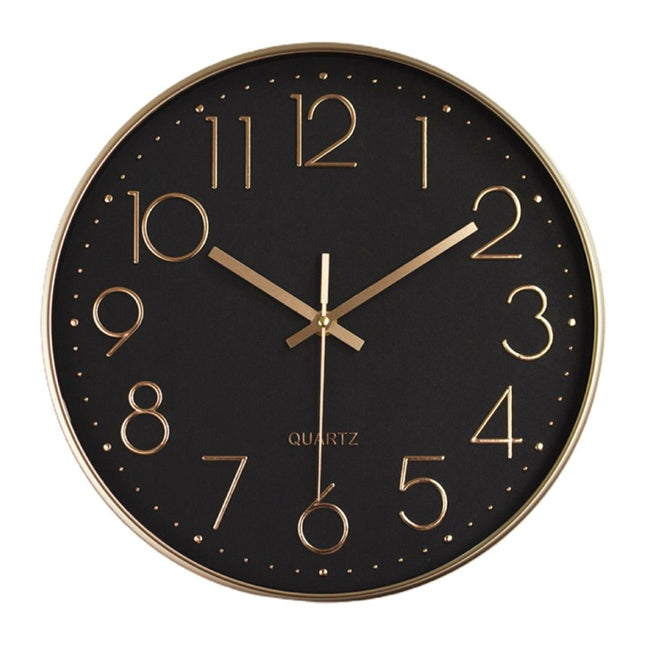 Reloj de pared moderno negro y dorado