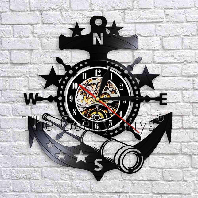 Reloj de vinilo con ancla marinera