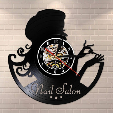 Reloj de vinilo para salón de uñas