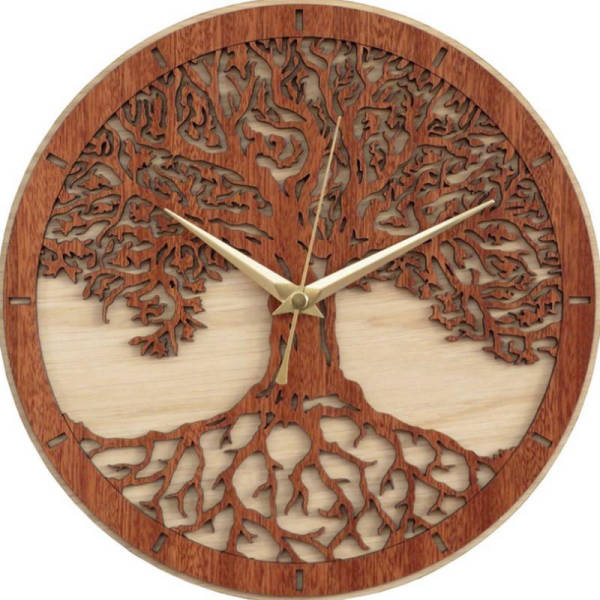 Reloj de pared madera tallada árbol