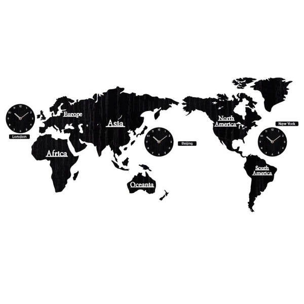 Reloj de pared mapa del mundo madera