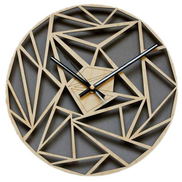 Reloj de pared geométrico madera gris
