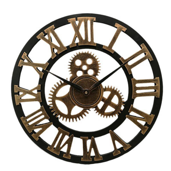 Reloj industrial madera con engranajes