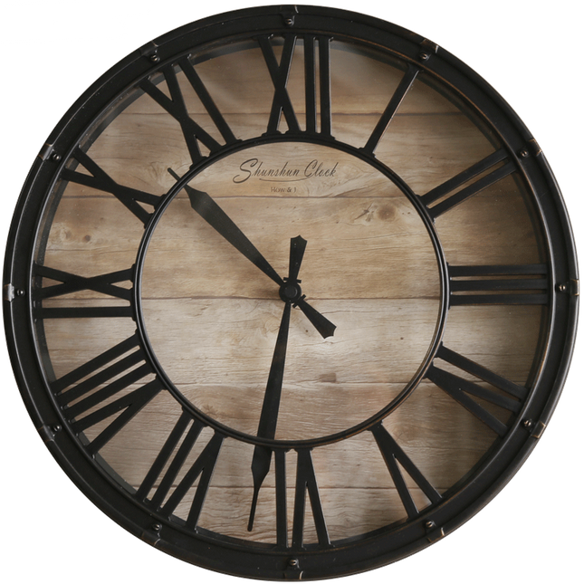 Reloj industrial clásico madera y metal