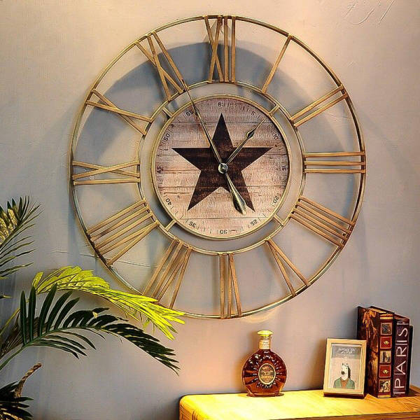 Reloj de pared industrial grande estrella