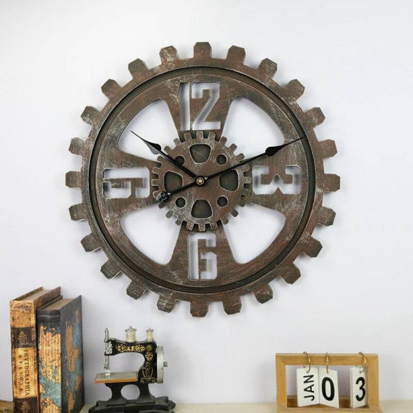 Reloj de pared industrial forma engranaje