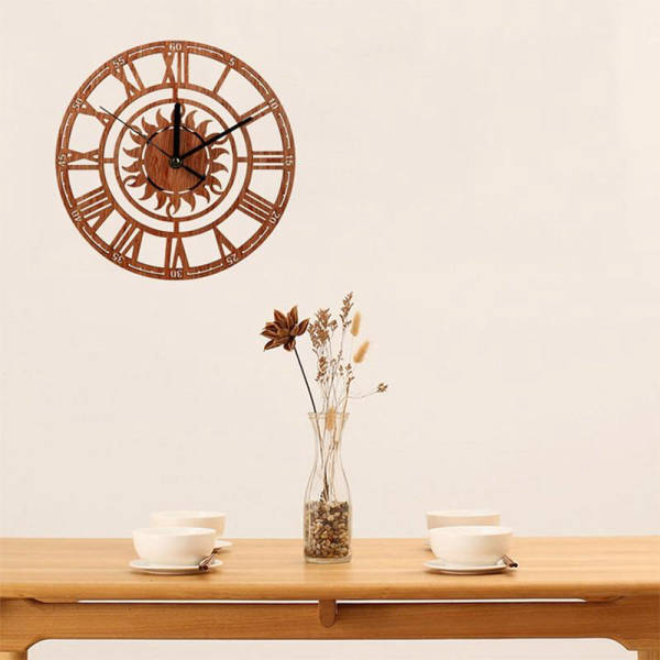 Reloj de pared madera calado sol