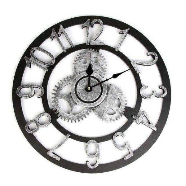 Reloj pared engranajes visibles color plata