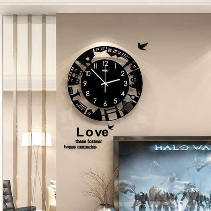 Reloj de pared skyline ciudad negro